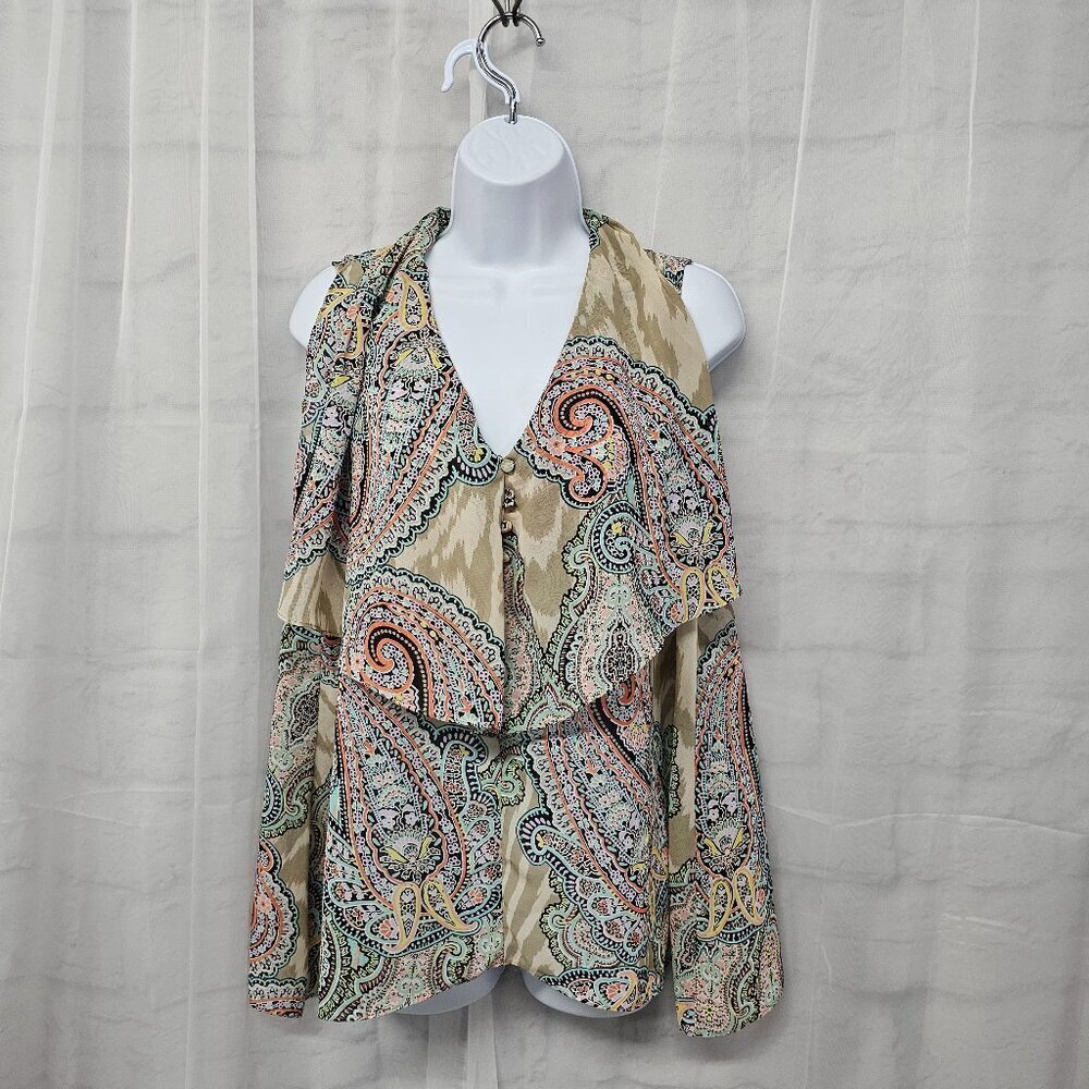 Sunny Leigh Blue Pink Paisley Animal Stripe Tank Boho Festival L